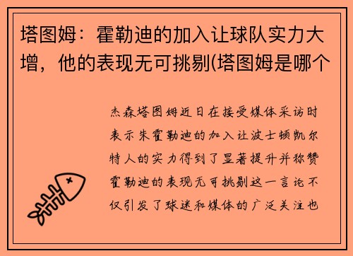 塔图姆：霍勒迪的加入让球队实力大增，他的表现无可挑剔(塔图姆是哪个球队的)
