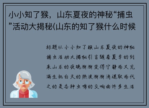 小小知了猴，山东夏夜的神秘“捕虫”活动大揭秘(山东的知了猴什么时候出来)